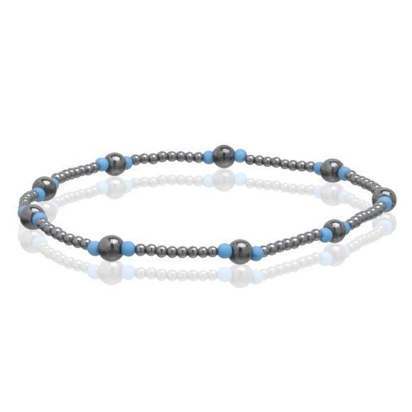 Turquoise Magnetic Hematite Anklet, Beaded Gemstone Anklet Stretchable - Picture 1 of 1
